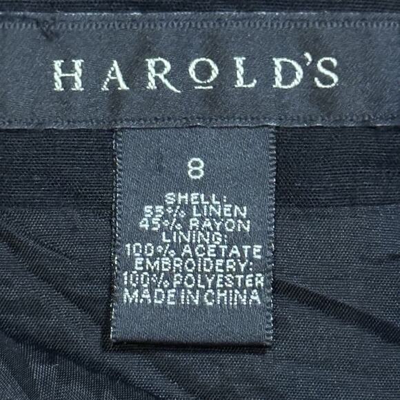 VTG Y2K Boho Embroidered Floral Harolds Skirt Size 8 Black Linen Blend Midi - Picture 3 of 10